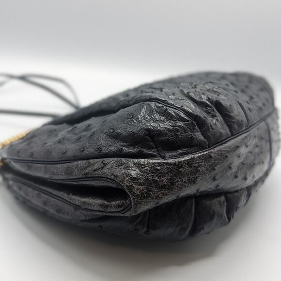 Judith Leiber Navy Ostrich Shoulder Bag Kisslock Clutch - Picture 3 of 9